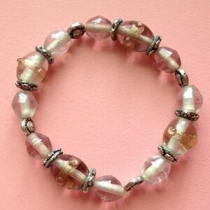 Handmade Day/Night pink and white stone stretch bracelet